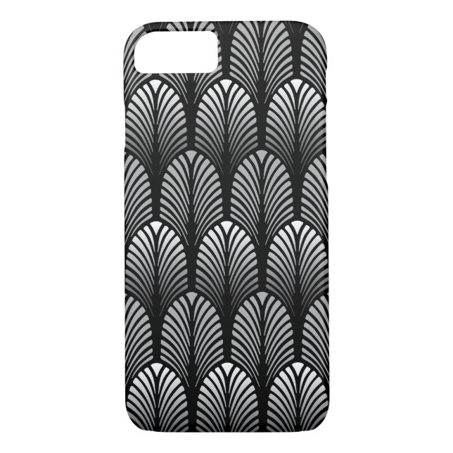 Art Deco Feather Pattern, Silver Grey and Black Case-Mate iPhone Case (Back)
