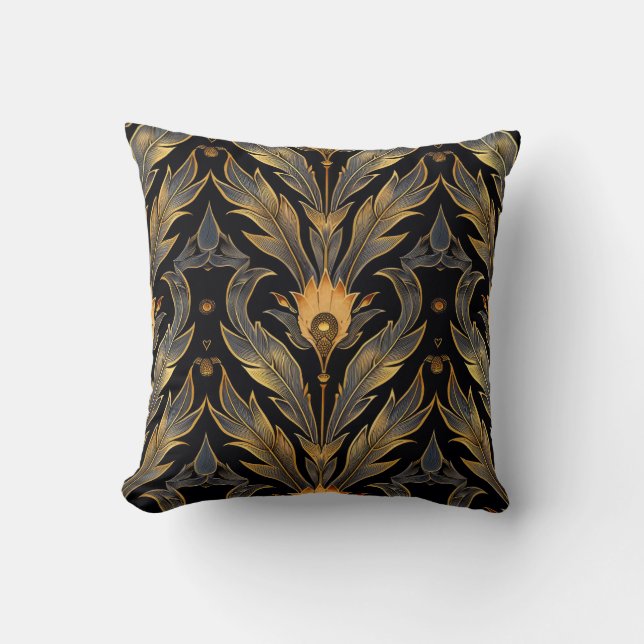 Art Deco Feather Pattern Throw Pillow (Front)