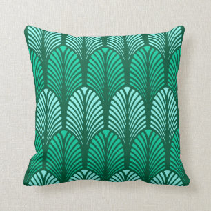 Art Deco Feather Pattern, Turquoise and Aqua Throw Pillow