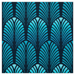 Art Deco Feather Pattern, Turquoise and Navy Fabric