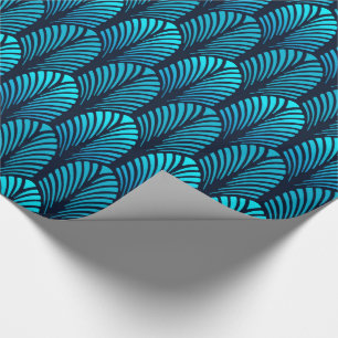 Art Deco Feather Pattern, Turquoise and Navy Wrapping Paper