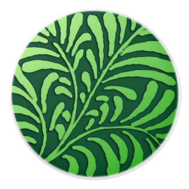 Art Deco fern pattern - shades of green Ceramic Knob (Front)