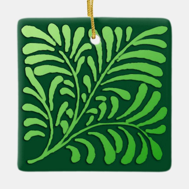 Art Deco fern pattern - shades of green Ceramic Ornament (Front)