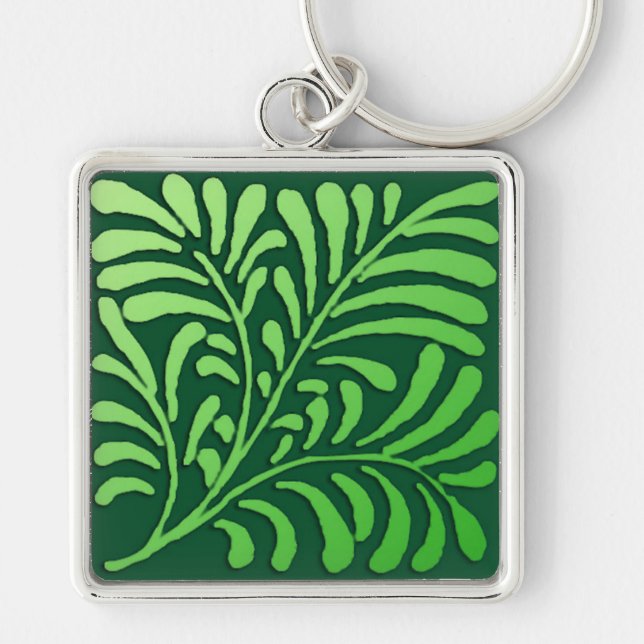 Art Deco fern pattern - shades of green Keychain (Front)