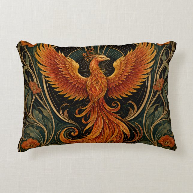 ART DECO FIERY PHOENIX  ACCENT PILLOW (Front)