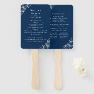 Art Deco Filigree   Navy Blue Silver Grey Program Hand Fan