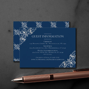 Art Deco Filigree   Silver Navy Blue Guest Details Enclosure Card