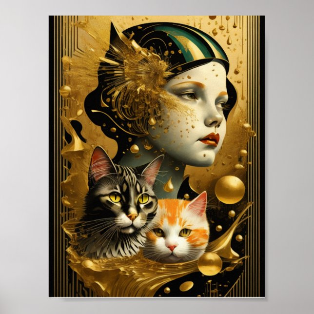 Art Déco Fille et chats (Devant)