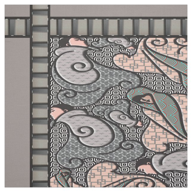 Art Deco Finlandia - Greys and Pink Fabric (Swatch)