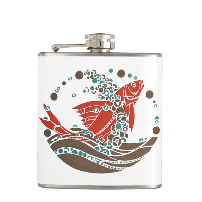 Art Deco Fish with bubbles Hip Flask (Front)