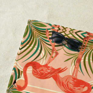 Art Deco Flamingo Beach Towel