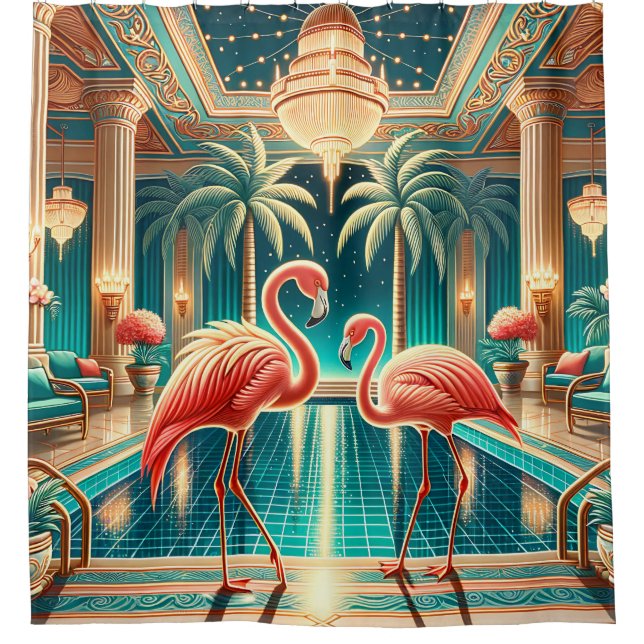 “Art Deco Flamingo Interior - Vibrant Retro Art” (Front)