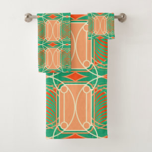 Art Deco Flamingo Pink and Aqua Towels