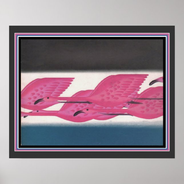 Art Deco "Flamingos in Flight" ca. 1930 Poster (Front)