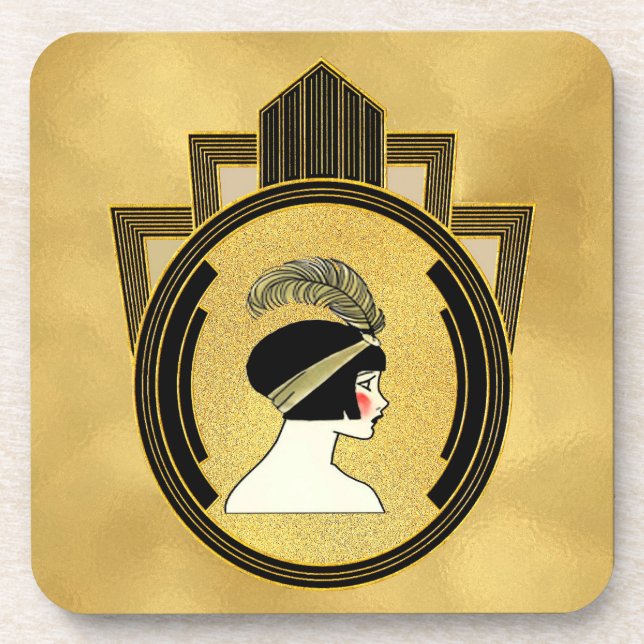 Art Deco Flapper Set of Six Coasters (Front)