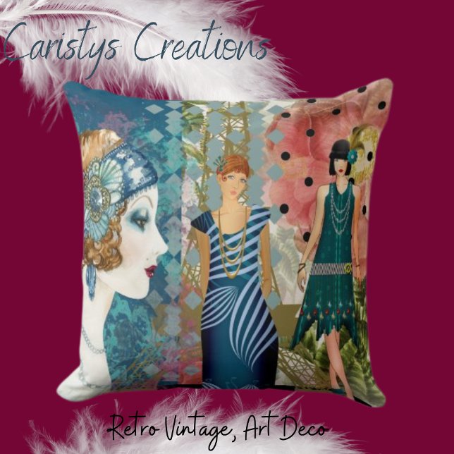 Art Deco Flappers  Throw Pillow (Creator Uploaded)