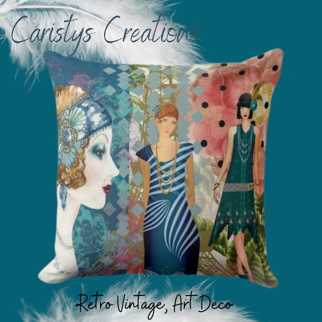 Art Deco Flappers  Throw Pillow (Creator Uploaded)