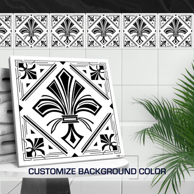 Art Deco Fleur-de-lis - black and white Tile (Creator Uploaded)