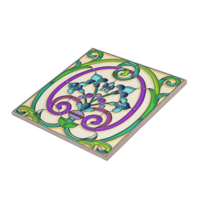 Art Deco Fleur de Lys Stained Glass Tile (Side)