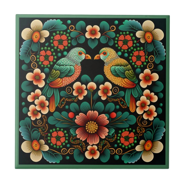Art déco fleur motif oiseau céramique carreaux (Devant)