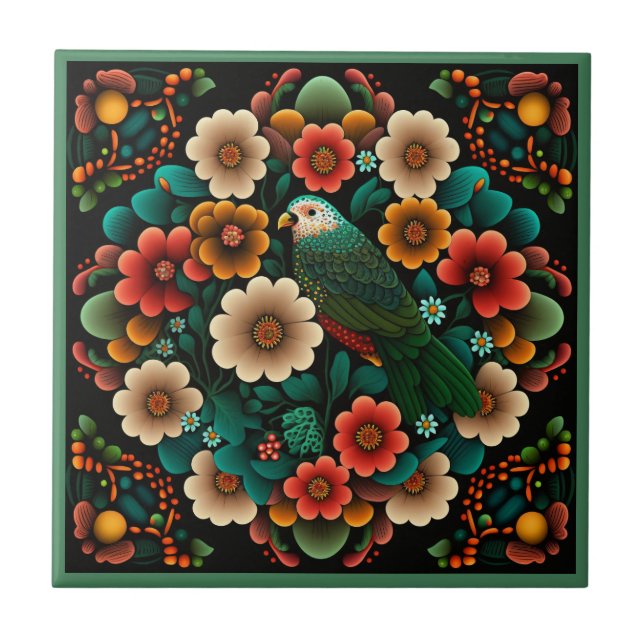 Art déco fleur motif oiseau céramique carreaux (Devant)