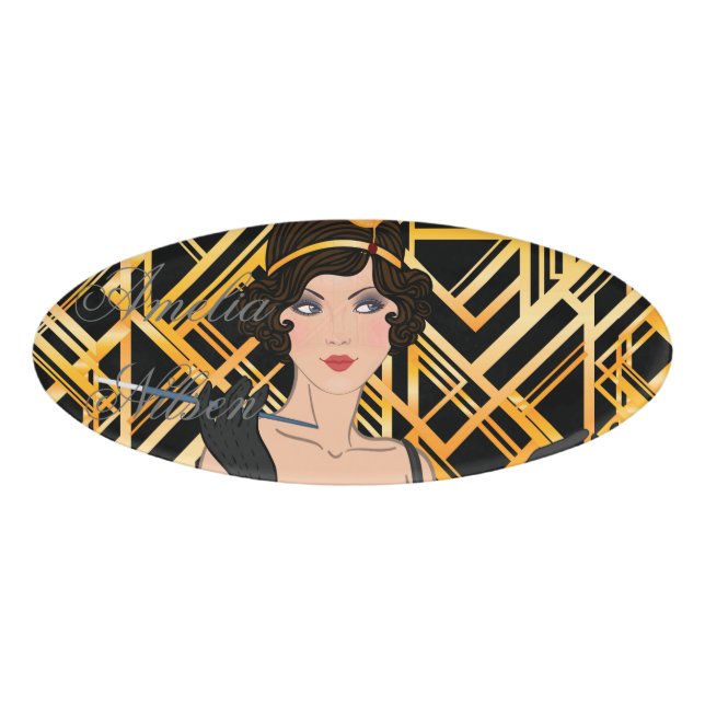 art deco, flipper girl, vintage,great Gatsby,chic, Name Tag (Front)
