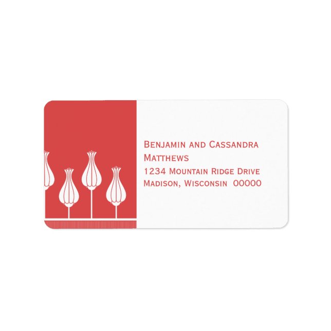 Art Deco Floral Address Labels, Red Label (Front)