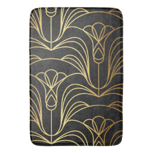 Art Deco Floral. Black and Gold Bath Mat