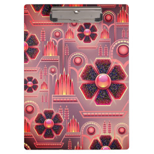 Art deco floral geometric pattern pink orange clipboard