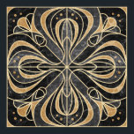 Art Deco Floral. Gold and Marble Poster<br><div class="desc">Art Deco marble tile stylized floral ornament with bluebells. Imitation marble tiles with gold outline (grey and sand)</div>