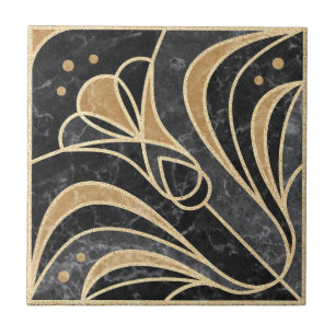 Art Deco Floral. Gold and Marble Tile
