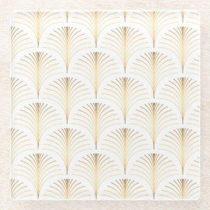 Art Deco Floral: Golden Elegance. Glass Coaster