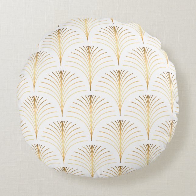 Art Deco Floral: Golden Elegance. Round Pillow (Front)