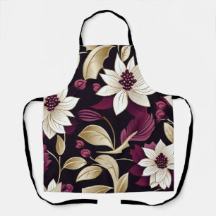 Art Deco Floral On Burgundy Apron