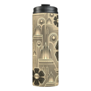 Art deco floral pattern gold geometric vintage thermal tumbler