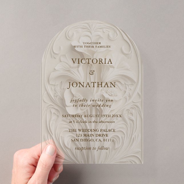 Art Deco Floral Wedding Acrylic Invitations (Insitu (Handheld))
