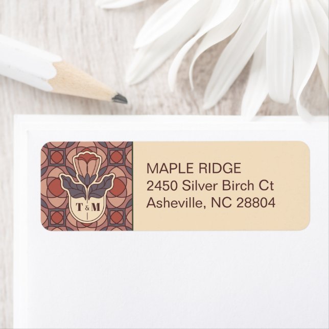 Art Deco Floral Wedding Return Address Label (Insitu)