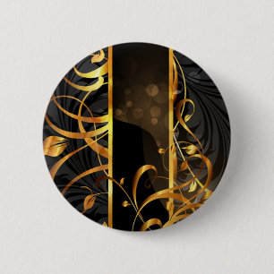 art deco flourish black and gold swirls 2 inch round button