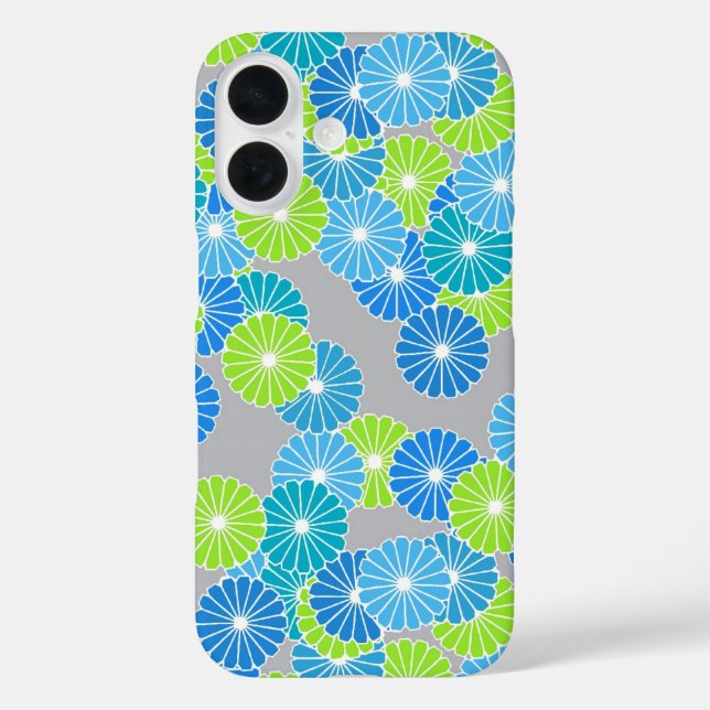 Art Deco flower pattern - blue and lime green Case-Mate iPhone Case (Back)