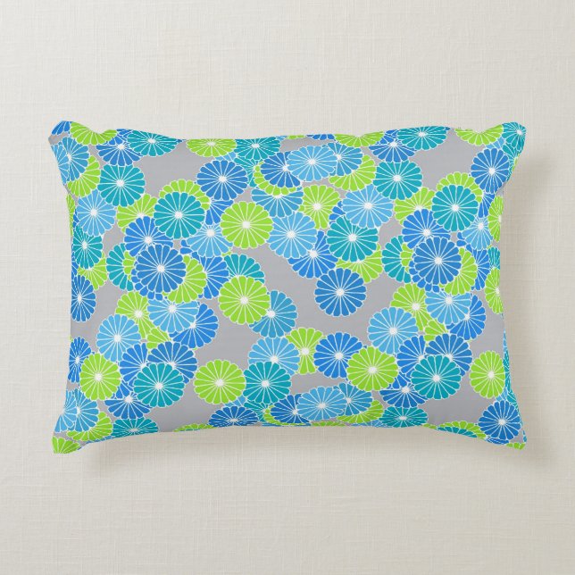 Art Deco flower pattern - blue and lime green Decorative Pillow (Front)
