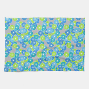 Art Deco flower pattern - blue and lime green Kitchen Towel