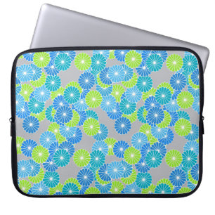 Art Deco flower pattern - blue and lime green Laptop Sleeve