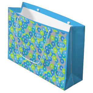 Art Deco flower pattern - blue and lime green Large Gift Bag
