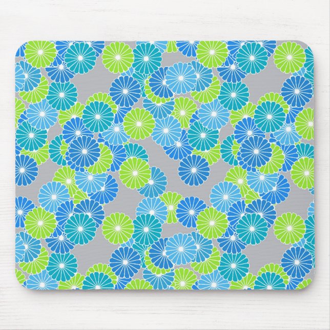 Art Deco flower pattern - blue and lime green Mouse Pad (Front)