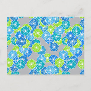 Art Deco flower pattern - blue and lime green Postcard