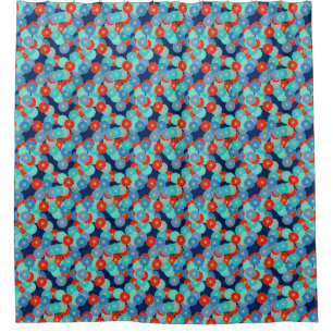 Art Deco flower pattern - blue, turquoise and red