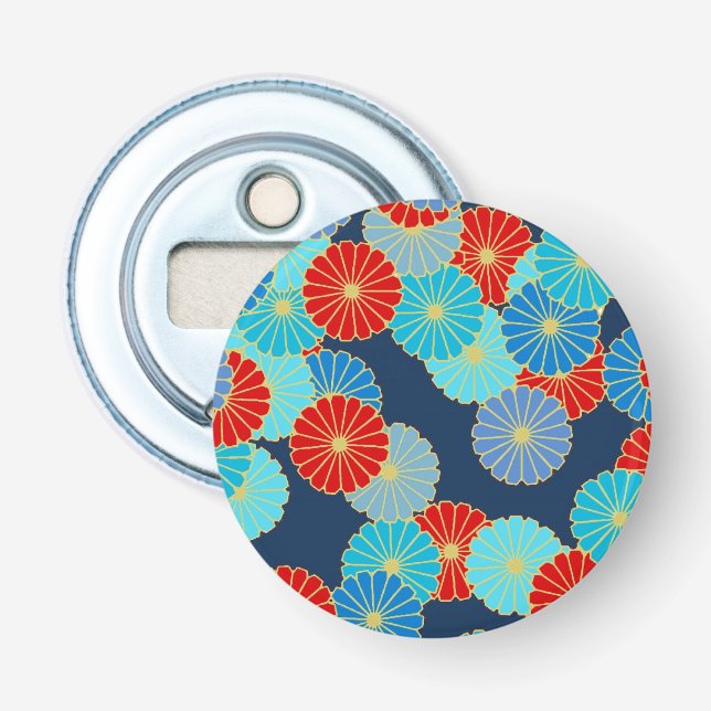 Art Deco flower pattern - blue, turquoise and red Bottle Opener (Front)