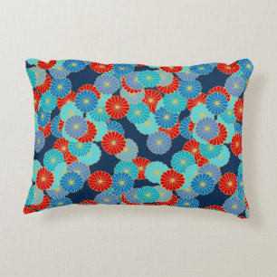 Art Deco flower pattern - blue, turquoise and red Decorative Pillow