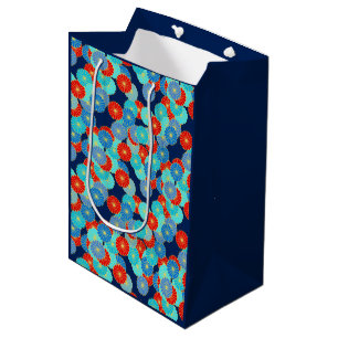 Art Deco flower pattern - blue, turquoise and red Medium Gift Bag