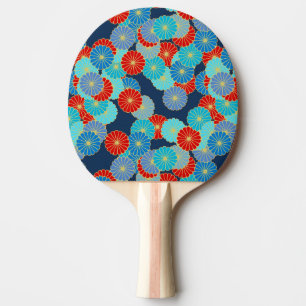 Art Deco flower pattern - blue, turquoise and red Ping Pong Paddle